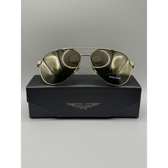 Police SPLB37 Gold Aviator Designer Sunglasses NEW Retail $300+ - Picture 1 of 6